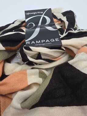 NWT Rampage Lightweight Scarf Geometric Abstract Black Tan Cream